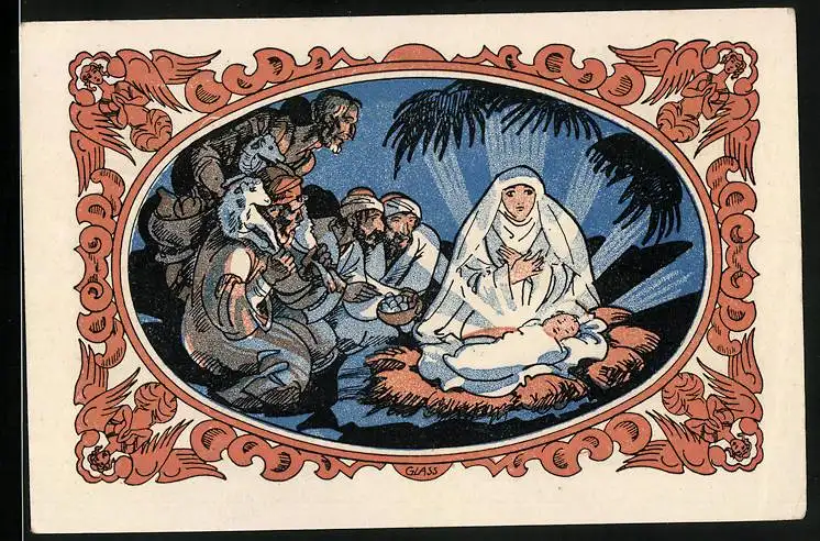 Notgeld Kahla S.-A. 1921, 50 Pfennig, Christi Geburt und Tannenzweige mit Kerzen