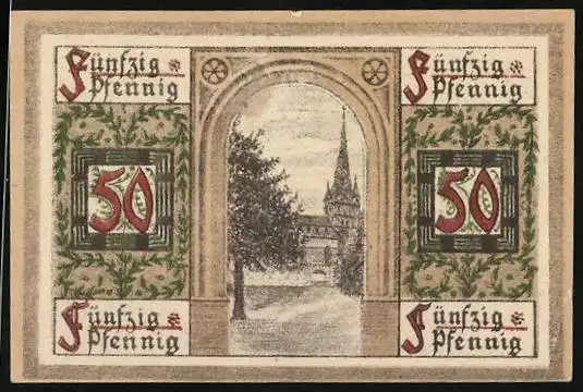 Notgeld Oberlind /S.-M. 1919, 50 Pfennig, Rathaus und Kirche