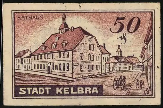 Notgeld Kelbra 1921, 50 Pfennig, Rathaus und Wappen