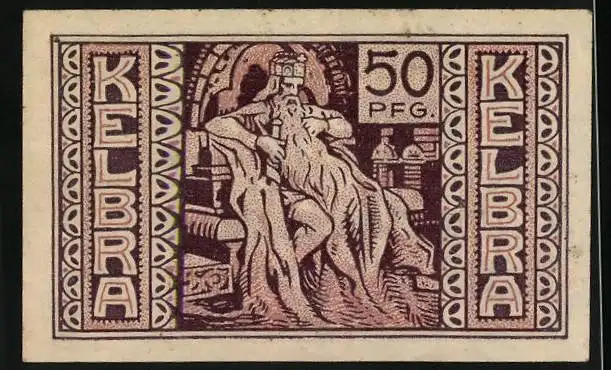 Notgeld Kelbra 1921, 50 Pfennig, Wappen und Kaiser Barbarossa