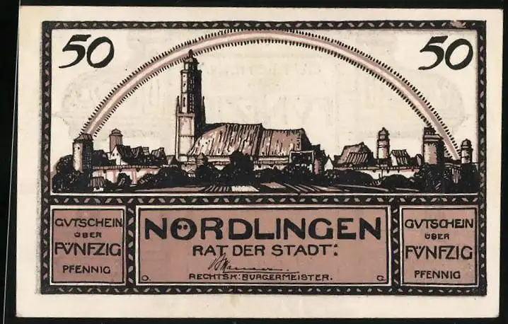 Notgeld Nördlingen 1920, 50 Pfennig, Stadtansicht