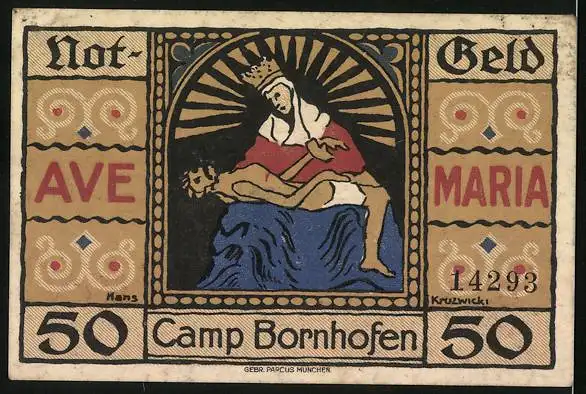 Notgeld Camp Bornhofen 1921, 50 Pfennig, Kirche und Burg, Ave Maria