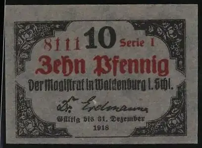 Notgeld Waldenburg i. Schlesien 1918, 10 Pfennig