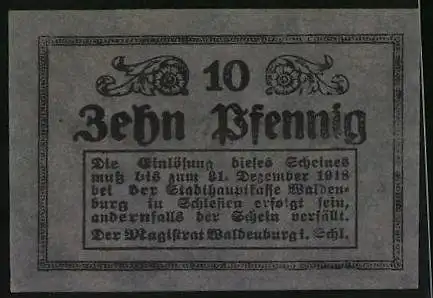 Notgeld Waldenburg i. Schlesien 1918, 10 Pfennig