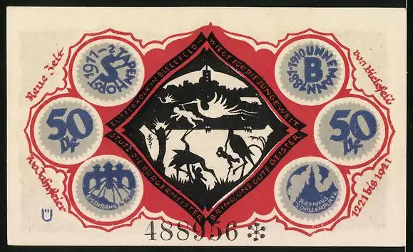 Notgeld Bielefeld 1921, 50 Pfennig, Neue Zeit von bielefeld-700 Jahrfeier