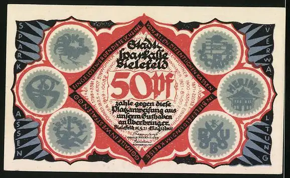 Notgeld Bielefeld 1921, 50 Pfennig, Schmidtken von Bielefeld 700 Jahrfeier-Gott grüss das Handwerk