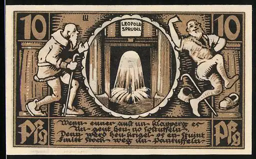Notgeld Bad Salzuflen, 10 Pfennig, Leopold Sprudel und Wappen