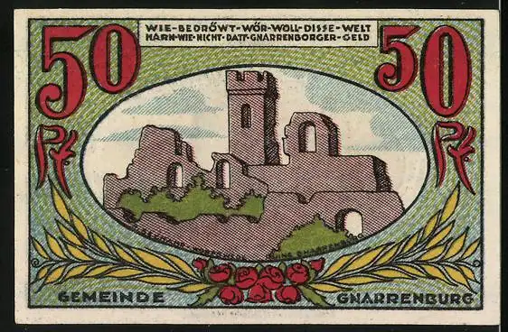 Notgeld Gnarrenburg, 50 Pfennig, Ruine Gnarrenburg