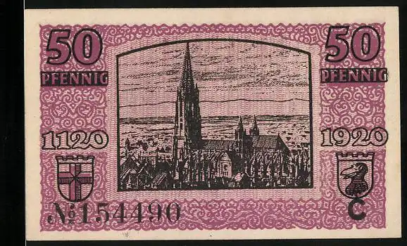 Notgeld Freiburg im Breisgau 1920, 50 Pfennig, Kirche