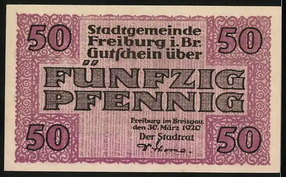 Notgeld Freiburg im Breisgau 1920, 50 Pfennig, Kirche