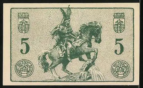 Notgeld Herford 1920, 5 Pfennig, Krieger zu Pferde