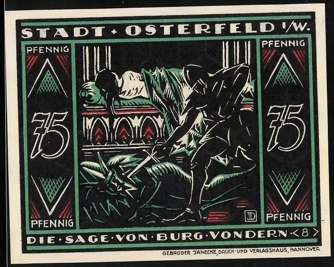 Notgeld Osterfeld i. W, 1921, 75 Pfennig, Die Sage von Burg Vondern