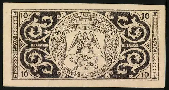 Notgeld Siegburg 1921, 10 Pfennig, Wappen mit Engel