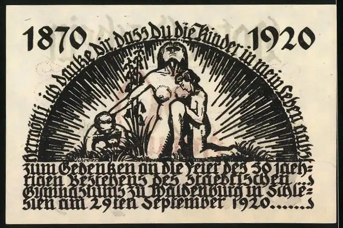 Notgeld Waldenburg in Schlesien 1920, 50 Pfennig, Gedenken an die Feier des 50jährigen Bestehens des Städt. Gymnasiums