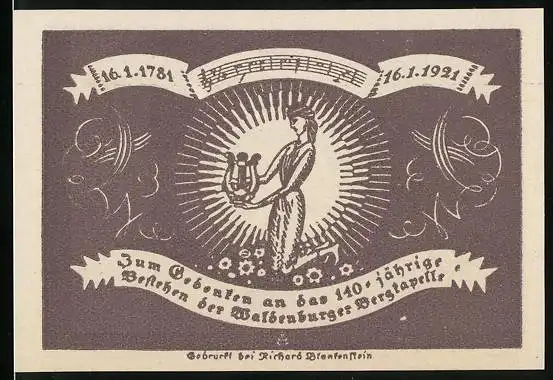 Notgeld Waldenburg i. Schles., 1921, 50 Pfennig, Zum Gedenken an das 140 jährige Bestehen der Bergkapelle