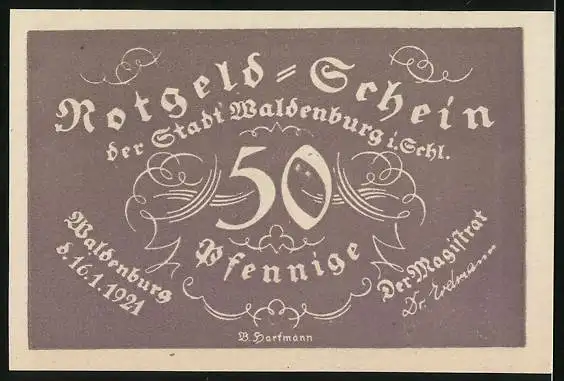 Notgeld Waldenburg i. Schles., 1921, 50 Pfennig, Zum Gedenken an das 140 jährige Bestehen der Bergkapelle