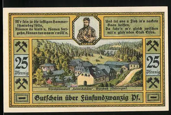 Notgeld Wurzbach i. Thüringen 1921, 25 Pfennig, Eienhüttenwerk Heinrichshütte