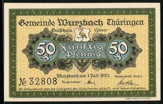 Notgeld Wurzbach /Thüringen 1921, 50 Pfennig, Dachschieferbruch Roselstein