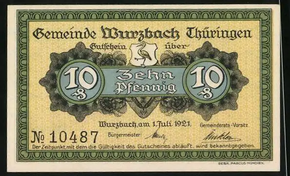Notgeld Wurzbach i. Thüringen 1921, 10 Pfennig, Partie an der Sormitz