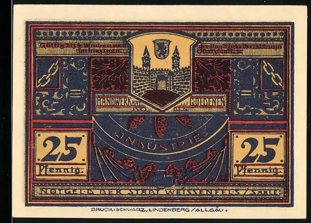 Notgeld Weissenfels /Saale 1921, 25 Pfennig, Wappen und Augustusburg