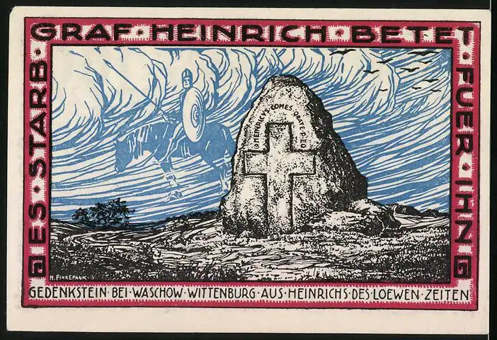 Notgeld Wittenburg in Mecklenburg 1922, 199 Pfennige, Wappen und Gedenkstein bei Waschow-Wittenburg