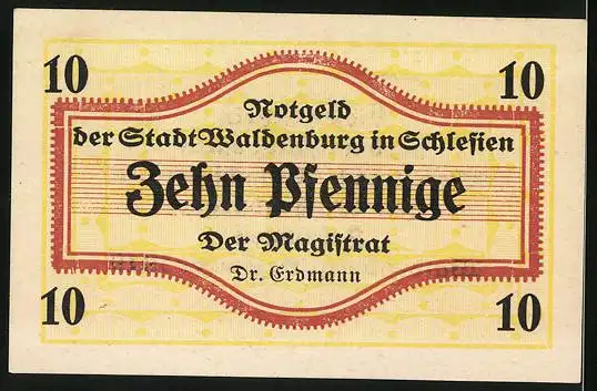 Notgeld Waldenburg i. Schlesien 1919, 10 Pfennig