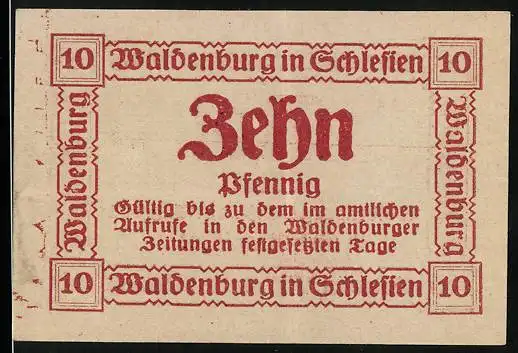 Notgeld Waldenburg i. Schlesien 1921, 10 Pfennig