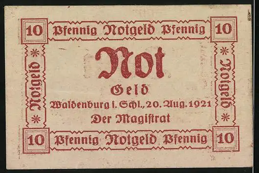 Notgeld Waldenburg i. Schlesien 1921, 10 Pfennig