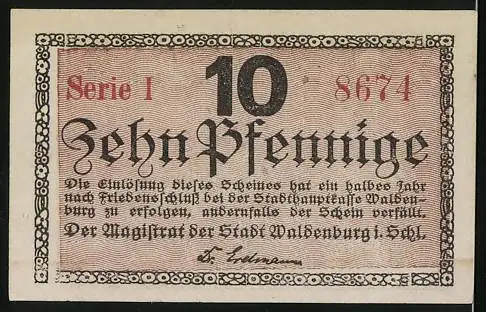 Notgeld Waldenburg /Schlesien, 10 Pfennig, Rathaus