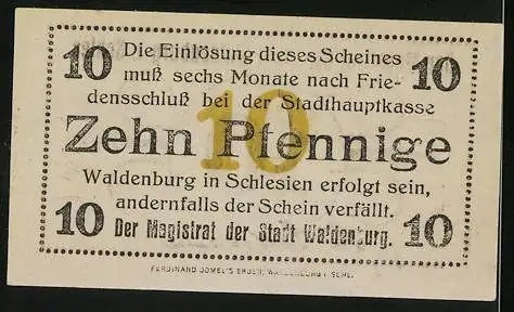Notgeld Waldenburg i. Schlesien, 10 Pfennig