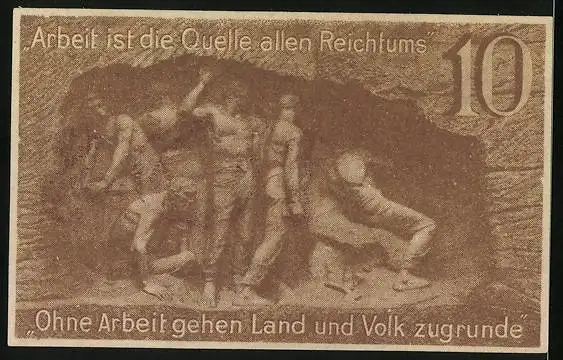 Notgeld Waldenburg i. Schlesien 1920, 10 Pfennige, Wappen und Arbeit ist diequelle allen Reichtums