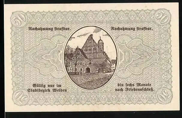 Notgeld Weiden 1918, 50 Pfennig, Rathaus