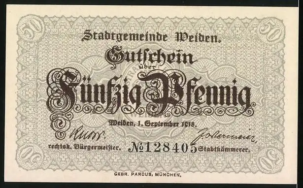 Notgeld Weiden 1918, 50 Pfennig, Rathaus