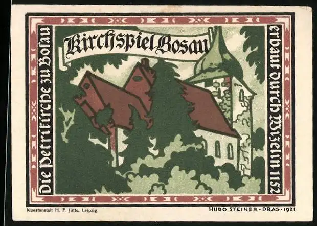 Notgeld Bosau 1921, 25 Pfennig, Ortsansicht aus der Ferne, Kirchspiel Bosau