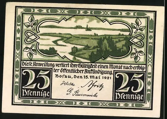 Notgeld Bosau 1921, 25 Pfennig, Ortsansicht aus der Ferne, Kirchspiel Bosau