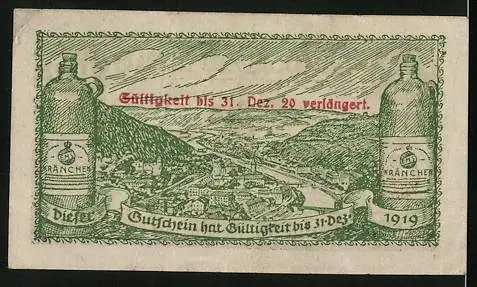 Notgeld Bad Ems 1918, 10 Pfennig, Ortsansicht mit Kränchen