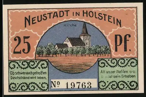 Notgeld Neustadt in Holstein 1921, 25 Pfennig, Kirche, Ein guter Patriot