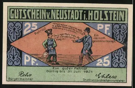Notgeld Neustadt in Holstein 1921, 25 Pfennig, Kirche, Ein guter Patriot