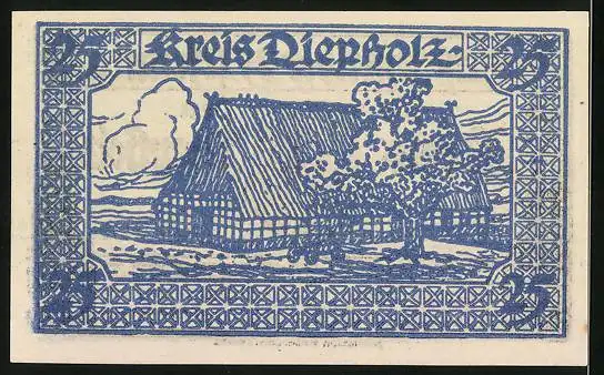Notgeld Diepholz 1920, 25 Pfennig, Wappen und Bauerngehöft