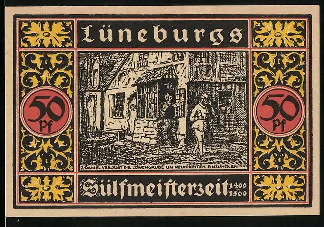 Notgeld Lüneburg 1921, 50 Pfennig, Daniel verlässt die Löwengrube, auf dem Meere