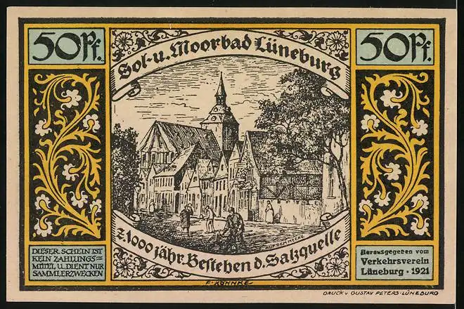 Notgeld Lüneburg 1921, 50 Pfennig, Daniel verlässt die Löwengrube, auf dem Meere