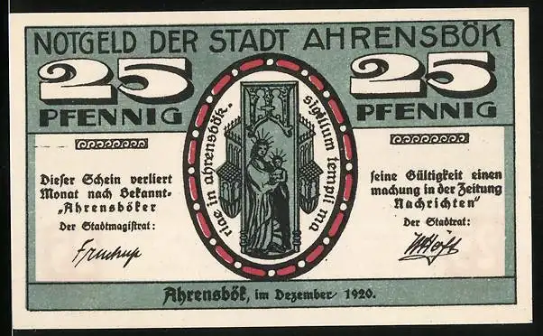 Notgeld Ahrensbök 1920, 25 Pfennig, Gnadenbild und Ortsansicht