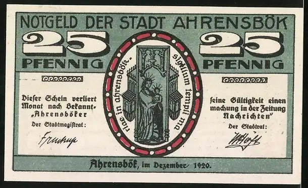 Notgeld Ahrensbök 1920, 25 Pfennig, Gnadenbild und Ortsansicht