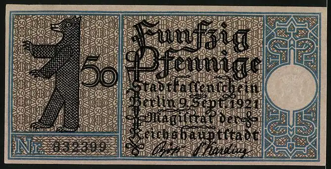 Notgeld Berlin-Prenzlauer Berg 1921, Mühlenberg vor dem Prenzlauer Tor im Jahre 1822, Berliner Bär