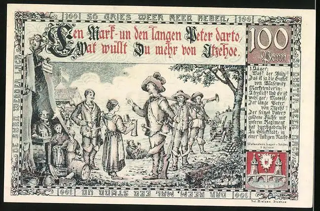 Notgeld Itzehoe 1920, 1 Mark, Geschichtliches Bildnis mit Jägern