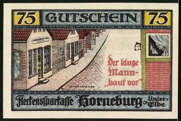 Notgeld Horneburg /Elbe 1921, 75 Pfennig, Wappen und Langestrasse