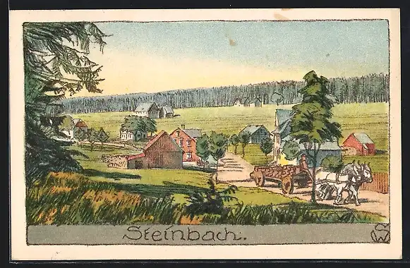 Steindruck-AK Steinbach / Johanngeorgenstadt, Ortspartie