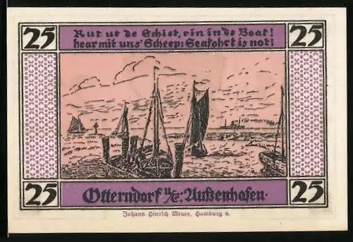 Notgeld Otterndorf 1920, 25 Pfennig, Hafenausfahrt und Wappen