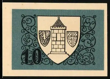 Notgeld Westerburg 1920, 10 Pfennig, Turm und Wappen