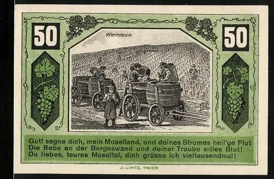 Notgeld Schweich 1921, 50 Pfennig, Arbeiter bei der Weinlese